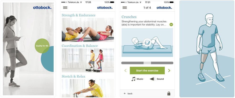 Ottobock amputee fitness app screen shots